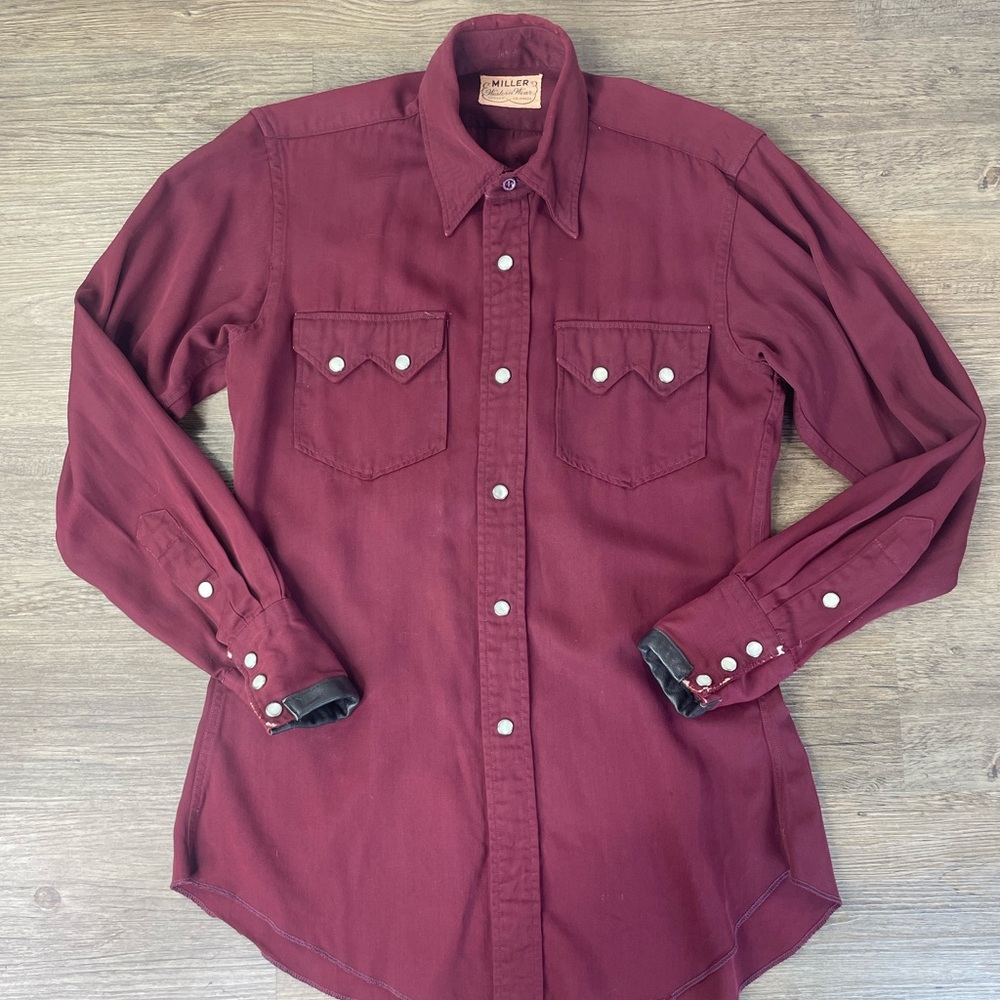 Vintage Miller Western Wear Mens Gabardine Sawtooth Button Up Shirt, size small